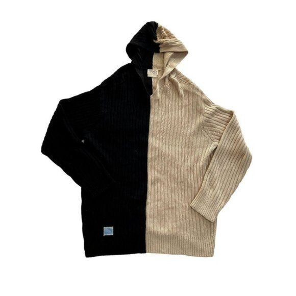 Reuben Oliver Two Toned Ribbed Hoodie in Tan Black - Picture 1 of 4